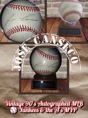 📣Vintage 90s MLB Autographed Jose Canseco Baseball ⚾ Nameplate Slugger A's/NY